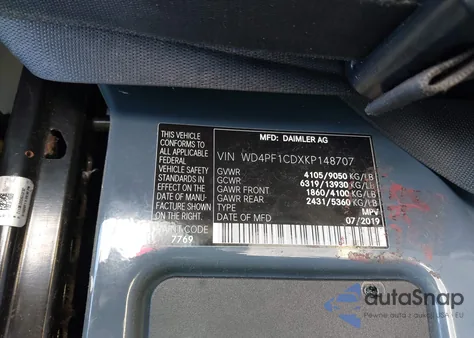 2019 Mercedes-Benz Sprinter 2500 High Roof V6 из США, поврежденный, VIN WD4PF1CDXKP148707